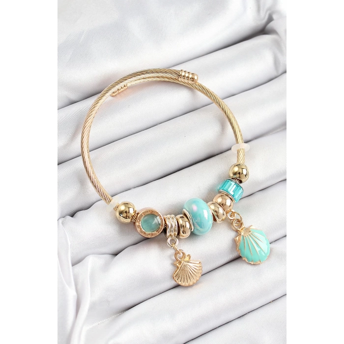 316L Çelik Mavi İstiridye Model Gold Renk Charm Bileklik