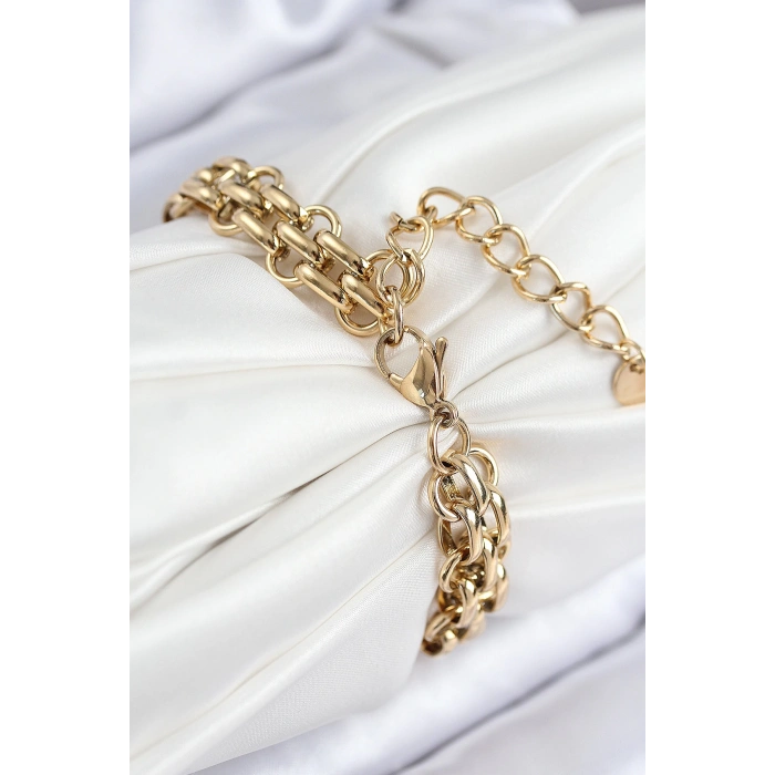 316L Çelik Örme Zincir Model Gold Renk Kadın Bileklik
