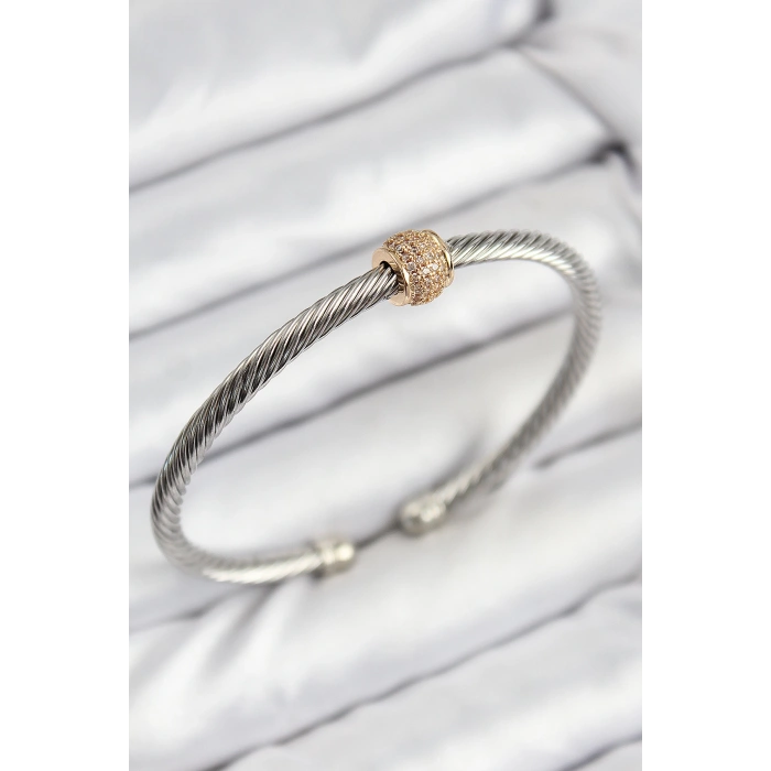 316L Çelik Zirkon Taşlı Burma Model Gold Ve Gümüş Renk Kadın Bileklik