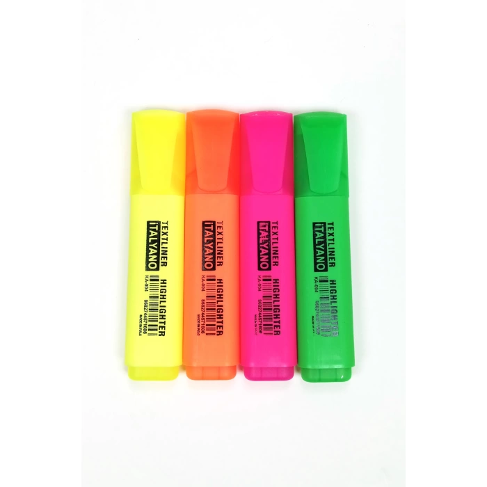 4lü Neon Renk İtalyano Fosforlu Kalem Ergonomik Tasarım Kolay Kullanım Fosforlu İşaret Kalemi