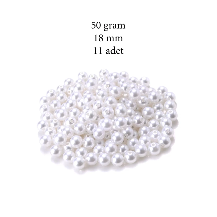 50 gram 18mm Beyaz Renk Plastik İnci Boncuk Çanta ve Takı Yapım Boncuğu (~11 adet)