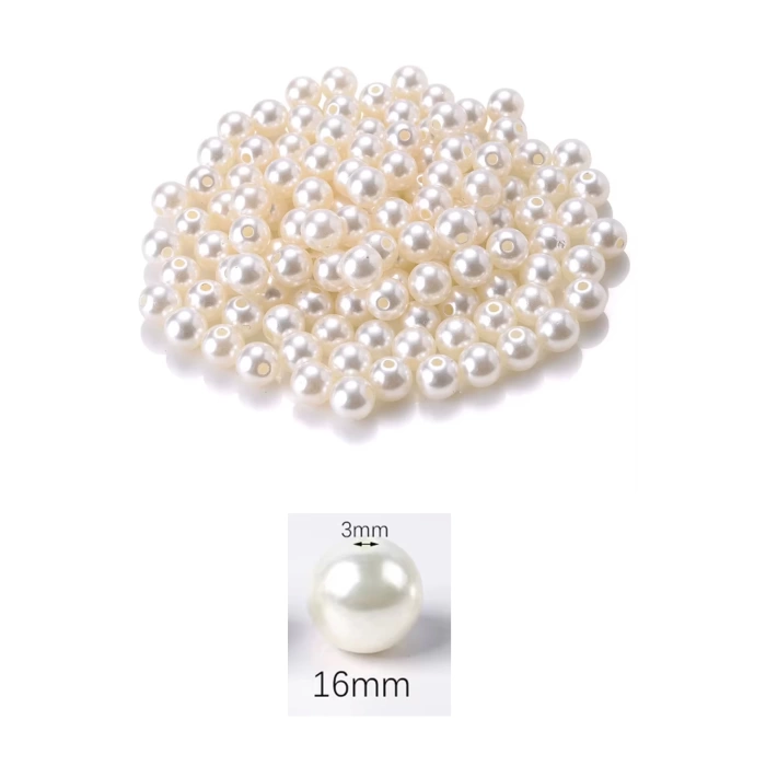 500 gram 16mm Krem Renk Plastik İnci Boncuk Çanta ve Takı Yapım Boncuğu (~170 adet)