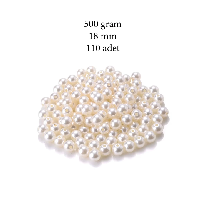 500 gram 18mm Krem Renk Plastik İnci Boncuk Çanta ve Takı Yapım Boncuğu (~110 adet)