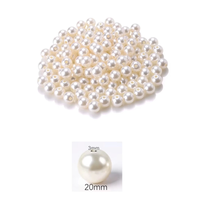 500 gram 20mm Krem Renk Plastik İnci Boncuk Çanta ve Takı Yapım Boncuğu (~100 adet)