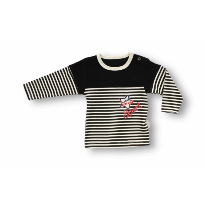 6-9 9-12 12-18 18-24 24-36 Ay Sport Baskılı Çizgili Uzun Kollu Sweatli 2li Erkek Bebek Takımı