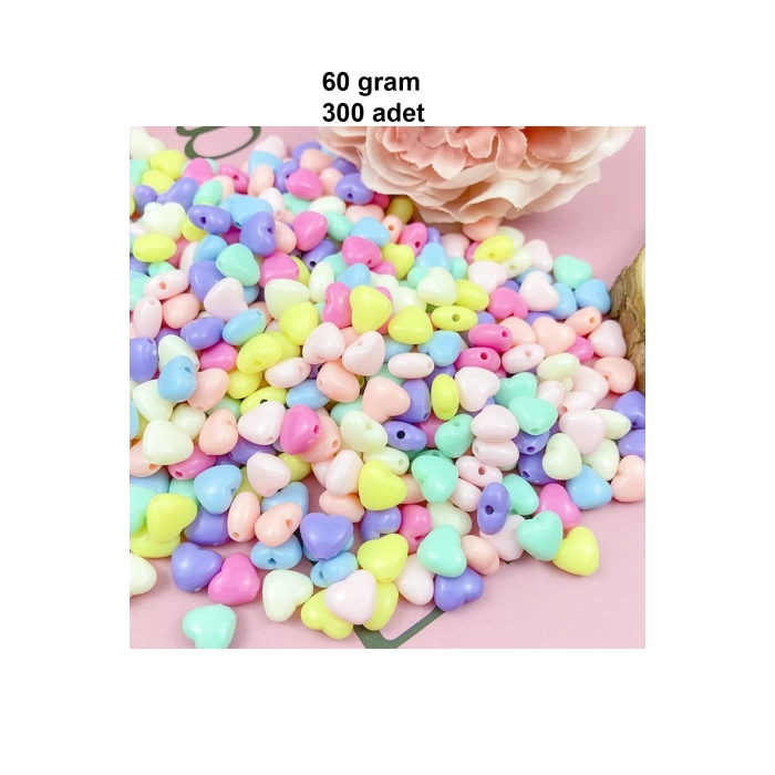 60 gr (300 adet) Şeker Rengi Akrilik Kalp Boncuklar Renkli Karışık Plastik Pastel Boncuklar Ara Boncuk Kalp Şekilli Kolye Bilezik için