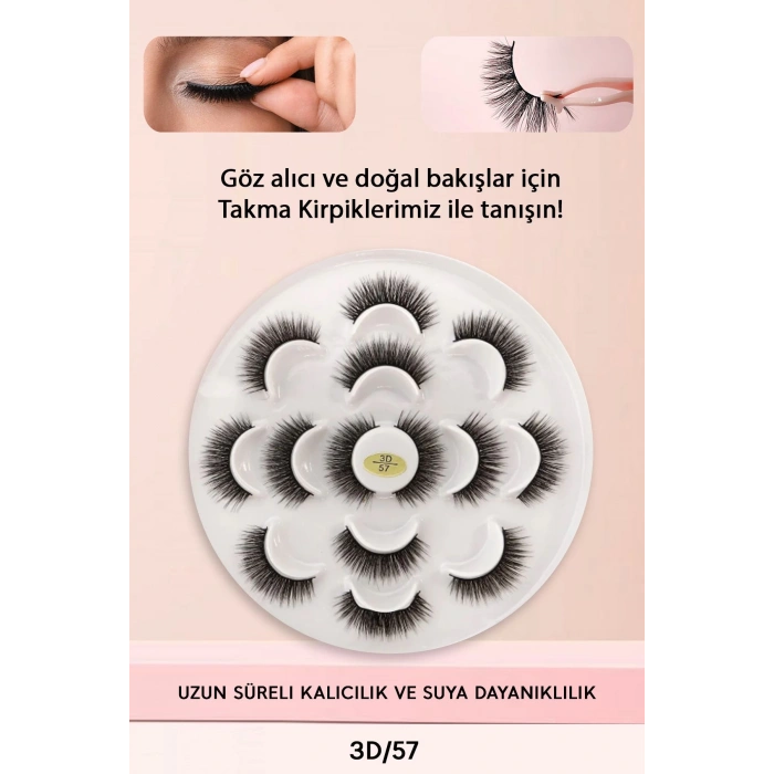 7 Çift Doğal İpek Takma Kirpik 3d 57 Yoğun Hacimli