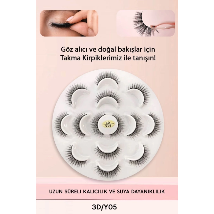 7 Çift Doğal İpek Takma Kirpik 3d Y- 05 Yoğun Hacimli