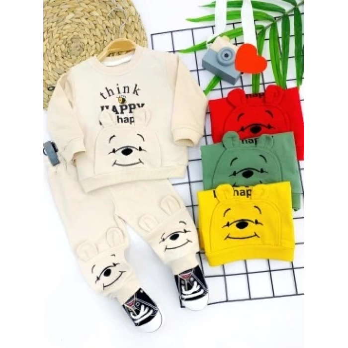 9-12-18-24 Ay Pohh Desenli Uzun Kollu Sweat 2li Kız Erkek Bebek Takımı