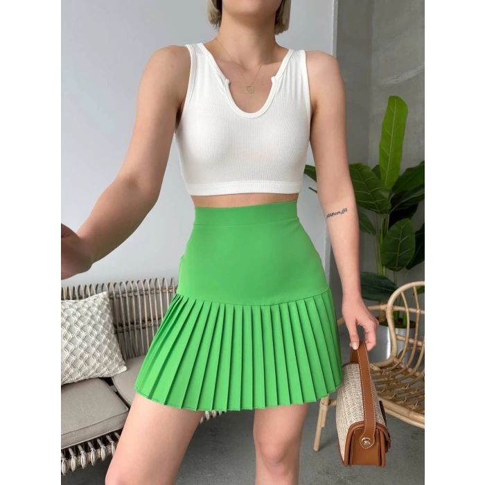 Altı pliseli mini etek yeşil s24705