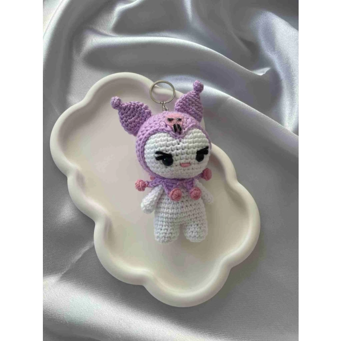 Amigurumi Anahtarlık  El Yapımı Kuromi 12 cm Lila