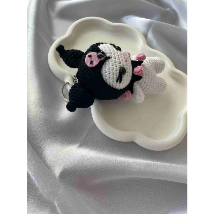 Amigurumi Anahtarlık  El Yapımı Kuromi 12 cm Siyah