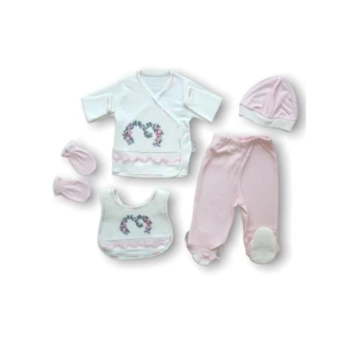 Anadolunun Kalbi Nakışlı %100 Cotton Antibakteriyel 5li Zıbın Takımı Hastane Çıkışı
