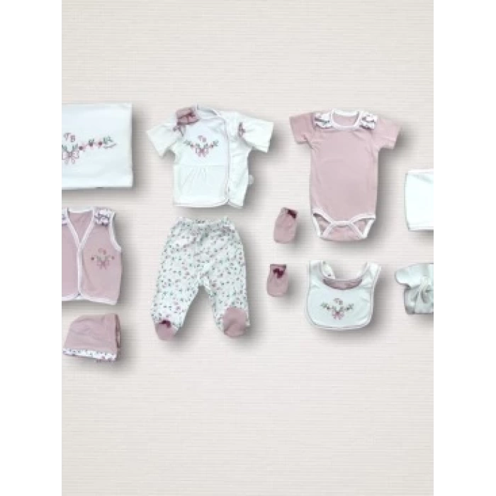 Bahar Çiçekleri Nakışlı %100 Cotton Antibakteriyel 10lu Zıbın Takımı Hastane Çıkışı