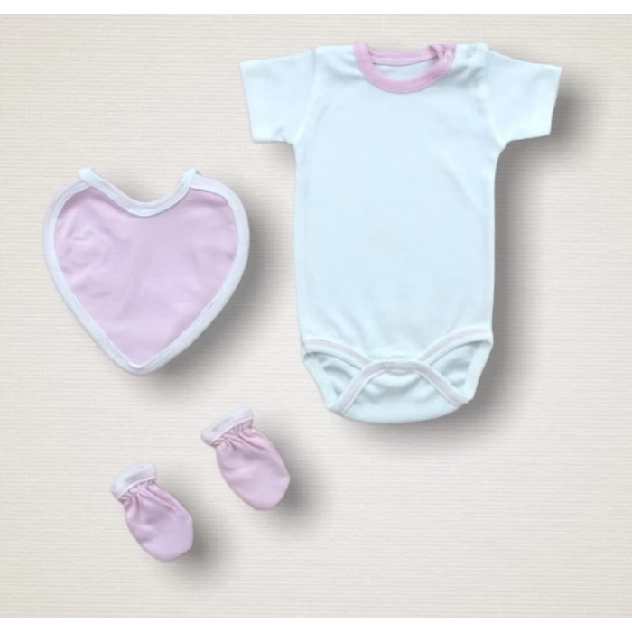 Baharın Çiçekli Kalbi Nakışlı %100 Cotton Antibakteriyel 10lu Zıbın Takımı Hastane Çıkışı