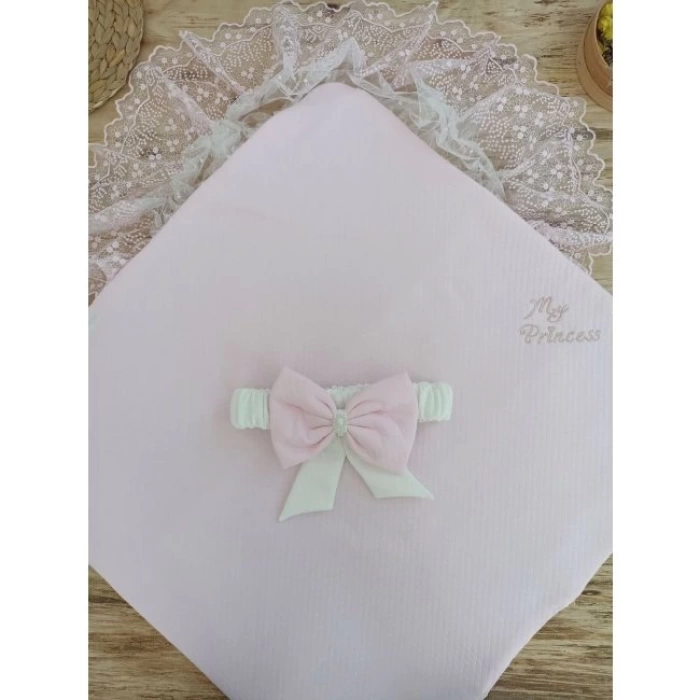 Bal Peteği My Princess Taç Nakış İnci Fiyonklu Dantel Duvaklı Delüks Kundak Bebek Battaniyesi