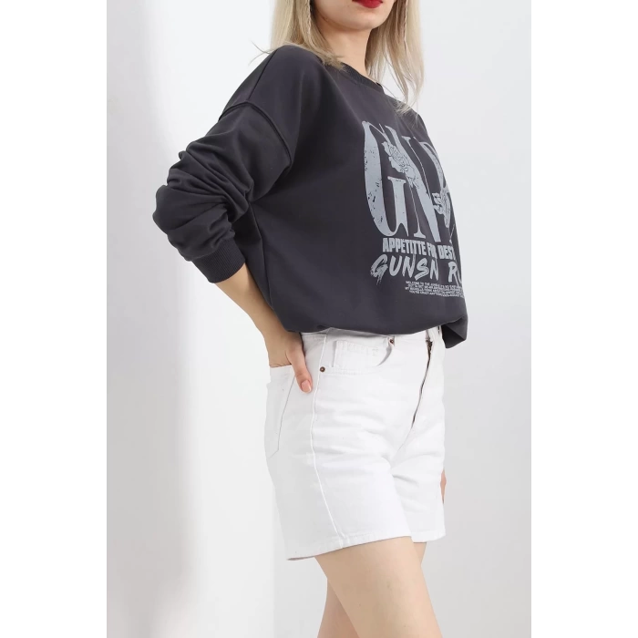 Baskılı İki İplik Oversize Sweat Füme - 21648.200.