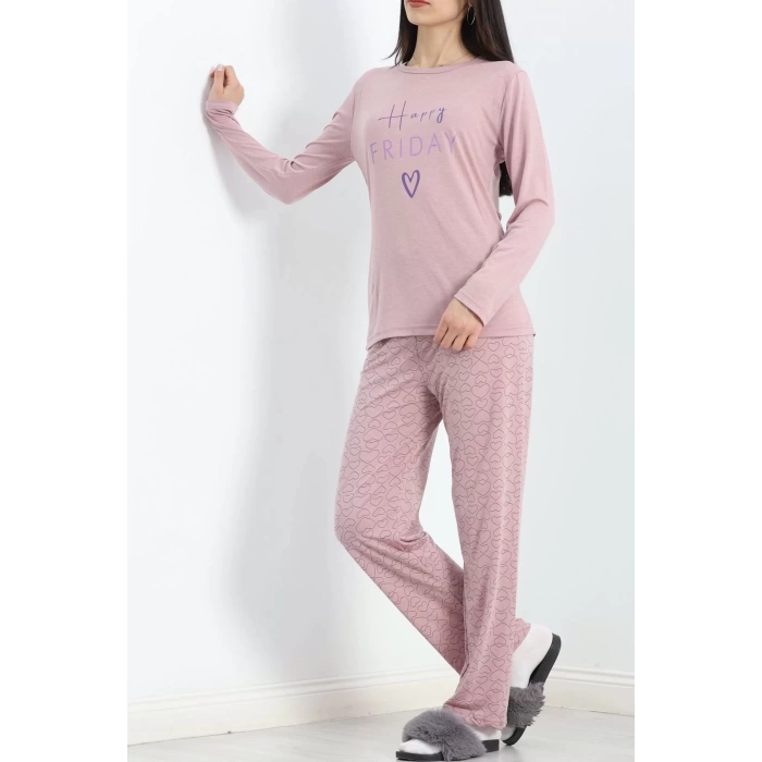 Baskılı Poliviskon Pijama Takımı Koyupembe - 302.1287.