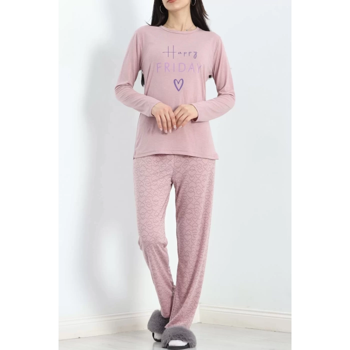 Baskılı Poliviskon Pijama Takımı Koyupembe - 302.1287.