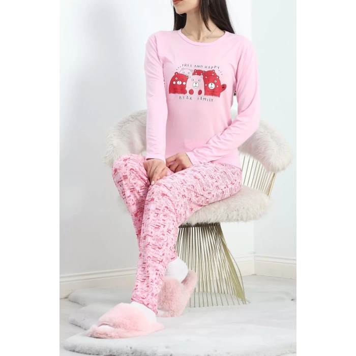 Baskılı Poliviskon Pijama Takımı Pembe - 302.1287.