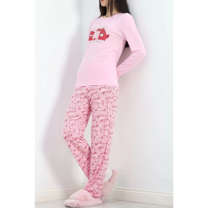 Baskılı Poliviskon Pijama Takımı Pembe - 302.1287.