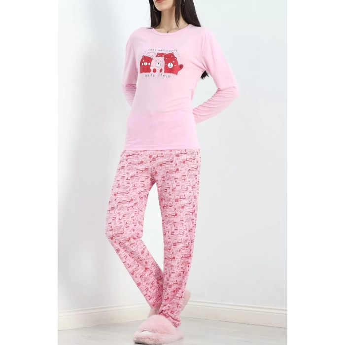 Baskılı Poliviskon Pijama Takımı Pembe - 302.1287.