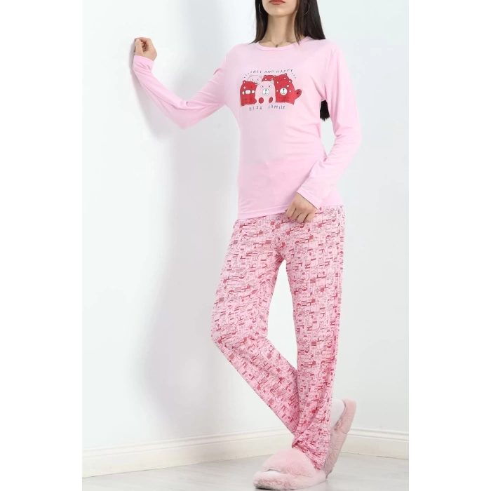 Baskılı Poliviskon Pijama Takımı Pembe - 302.1287.