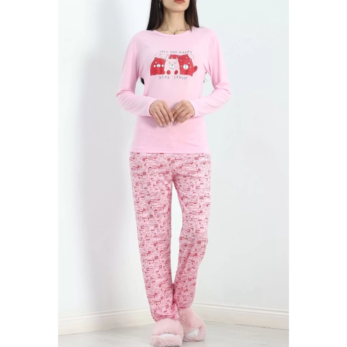 Baskılı Poliviskon Pijama Takımı Pembe - 302.1287.