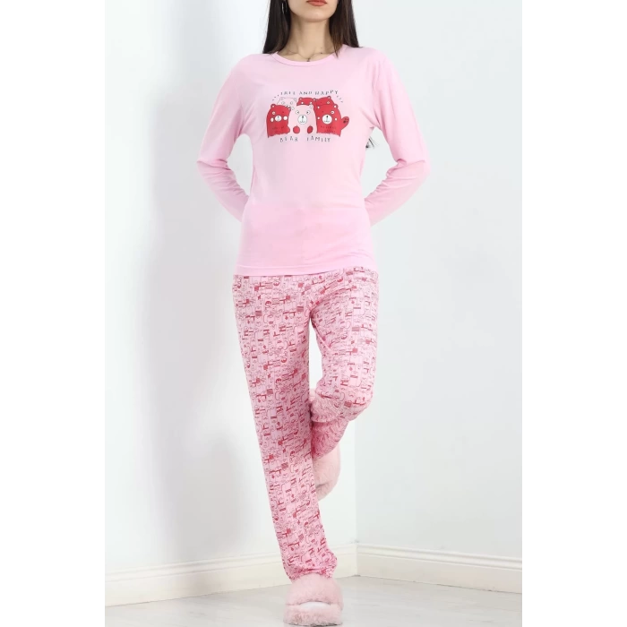 Baskılı Poliviskon Pijama Takımı Pembe - 302.1287.