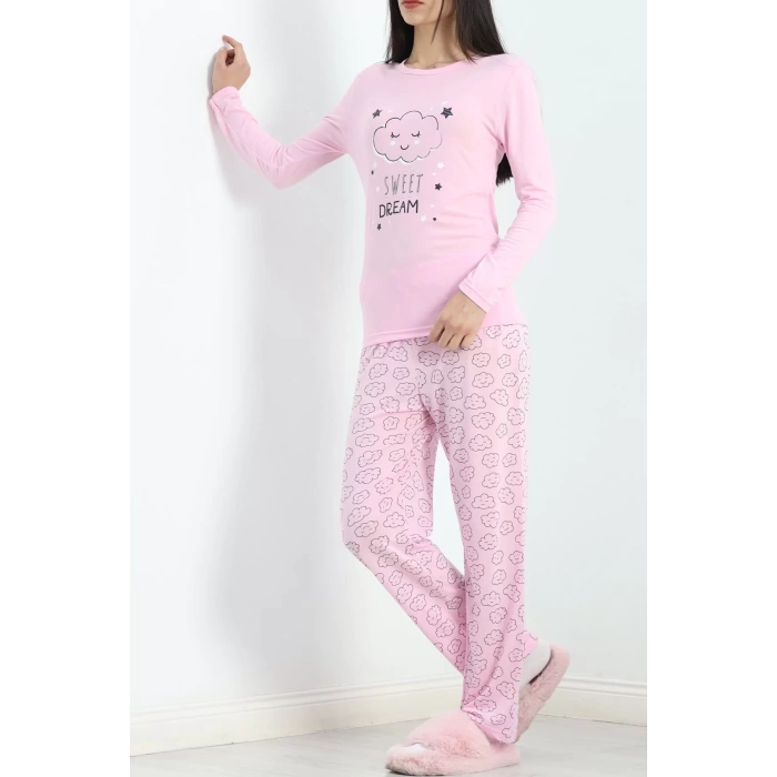 Baskılı Poliviskon Pijama Takımı Pembebulutlu - 302.1287.