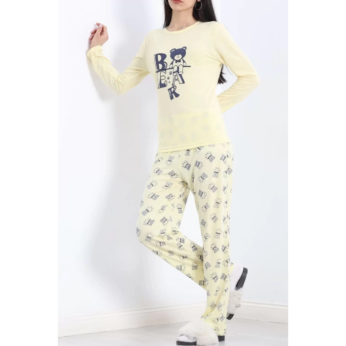 Baskılı Poliviskon Pijama Takımı Sarı - 302.1287.