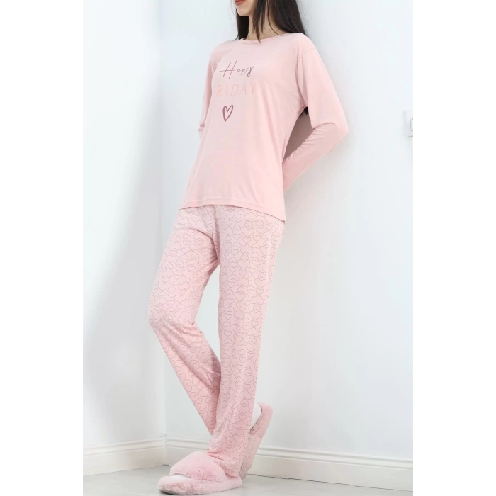 Baskılı Poliviskon Pijama Takımı Tozpembe - 302.1287.