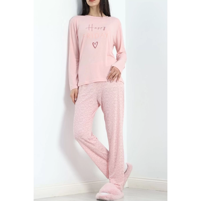 Baskılı Poliviskon Pijama Takımı Tozpembe - 302.1287.