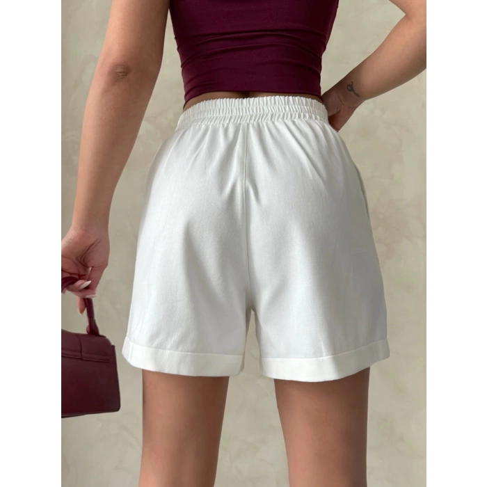Beli lastikli çift çıtlı şort