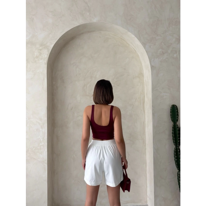 Beli lastikli çift çıtlı şort