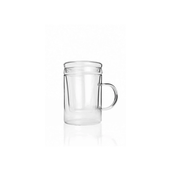 Borosilikat Cam Kupa 350 Ml – Cam Kapaklı, Süzgeçli Demleme Kupa