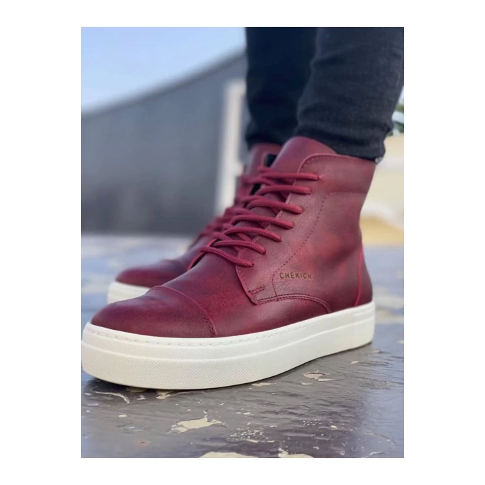 CH029 CBT Vulcanized Lace Up Erkek Bot BORDO