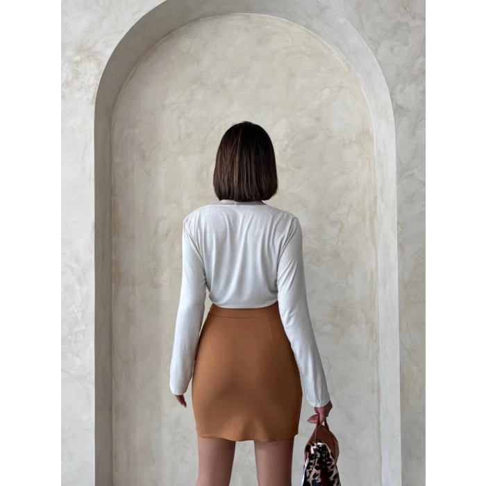 Çift yırtmaçlı etek camel s25910