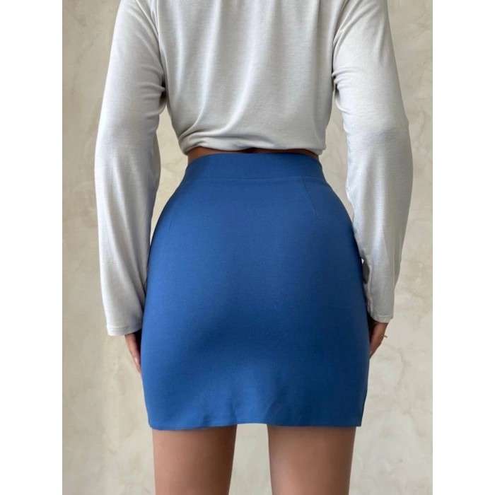 Çift yırtmaçlı etek indigo s25910