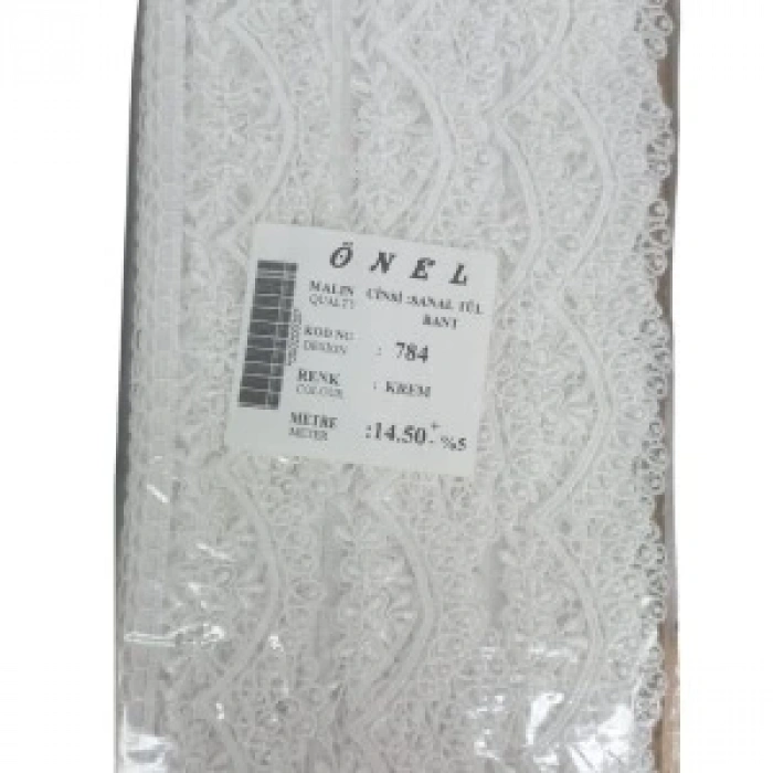 Dantel Polyester Sanal Tül Bant Krem 14,50 Metre En 3 Cm On-784-kr