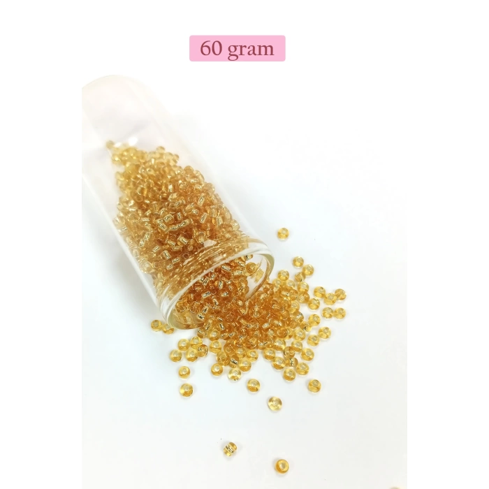 Dökme Cam Kum Boncuk (8/0) 3 mm - 60 Gram - Şeffaf Koyu Sarı - BNC217