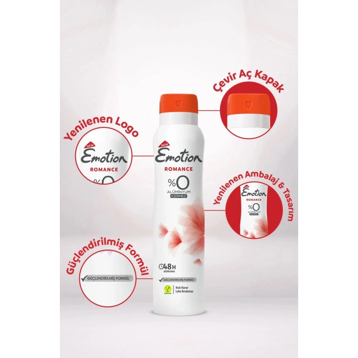 Emotion Romance Kadın Vegan Deodorant 150 Ml Hızlı Kurur, Leke Bırakmaz