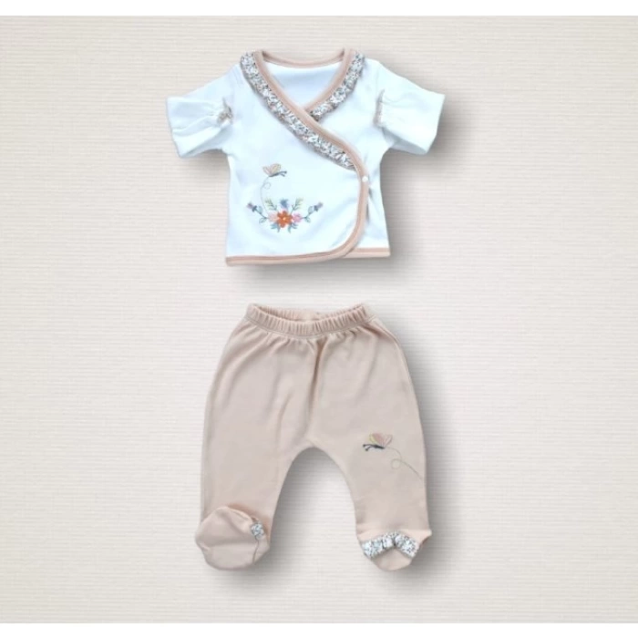 Erguvan Taç Nakışlı %100 Cotton Antibakteriyel Kız Bebek 10lu Zıbın Takımı Hastane Çıkışı