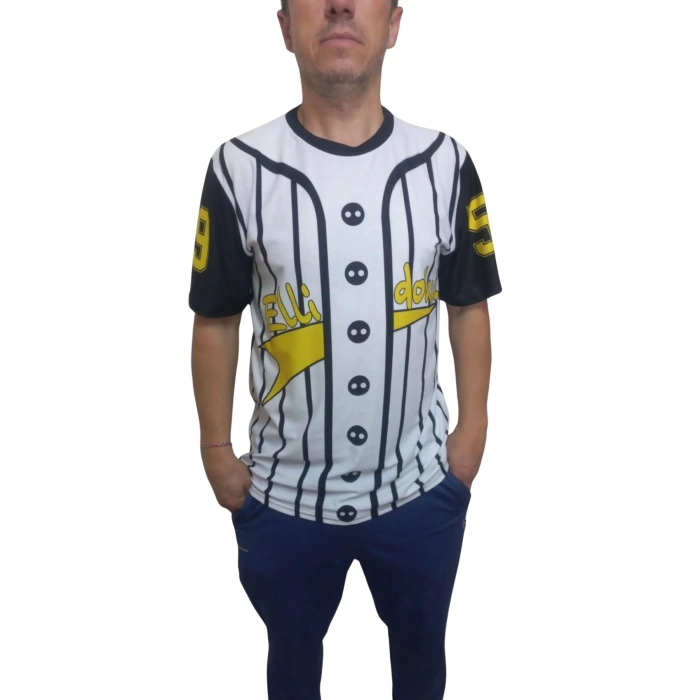 Erkek T-Shirt 59 Numara Baskılı Sarı (Kesik Elyaf Kumaş)