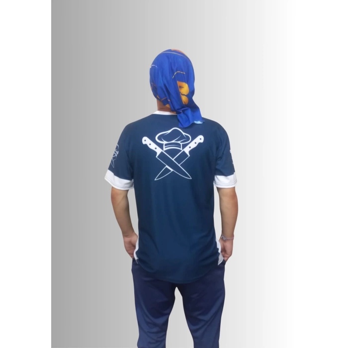 Erkek T-Shirt Chef Baskılı Lacivert (Kesik Elyaf Kumaş)