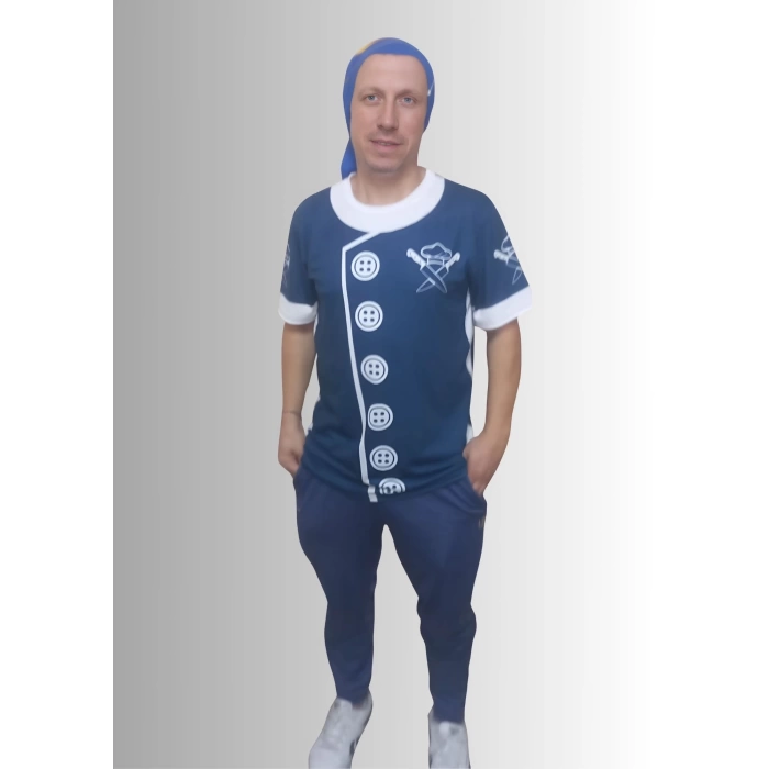 Erkek T-Shirt Chef Baskılı Lacivert (Kesik Elyaf Kumaş)