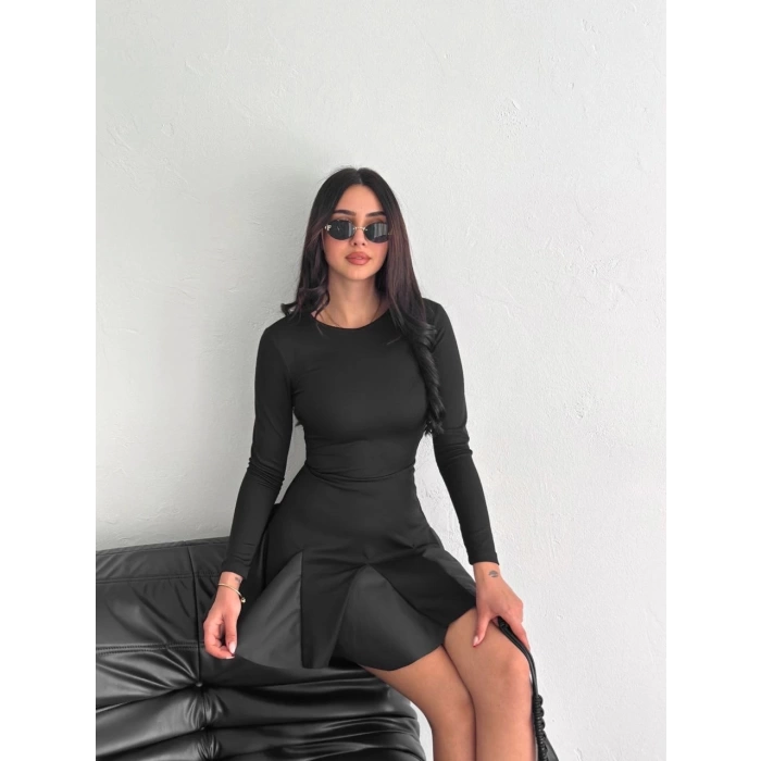 Eteği kloş crep mini elbise s1267