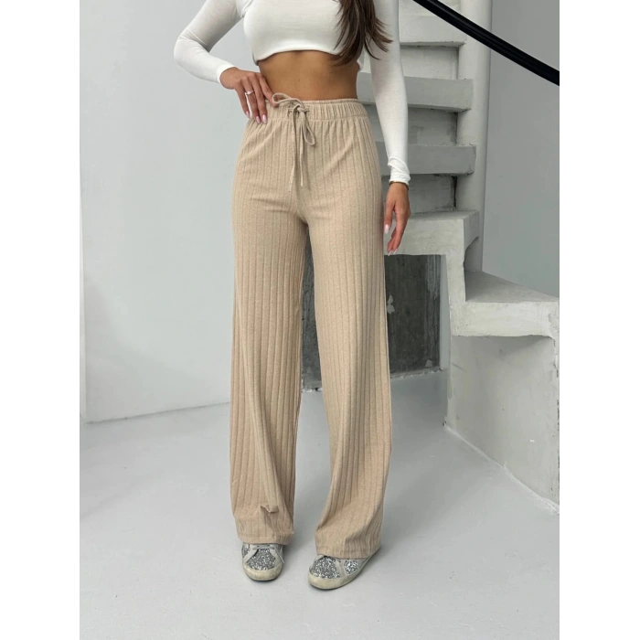 Fitilli şardonlu pantolon bej a4058