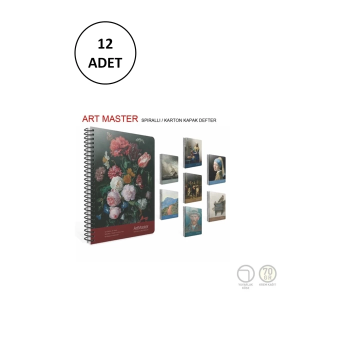 Gıpta Art Master Spiralli Karton Kapak 19x26 cm Çizgili 100 yp 12 Adet