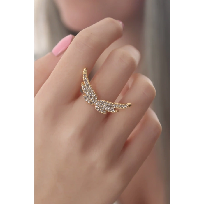 Gold Renk Kanat Model Zirkon Taşlı Kadın Yüzük